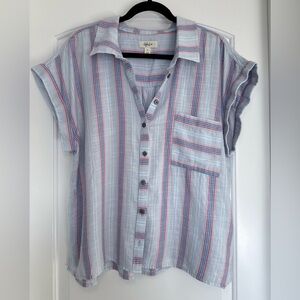Style & Co Button Down Shirt Normcore Summer Bohemian 100% Cotton Size Large